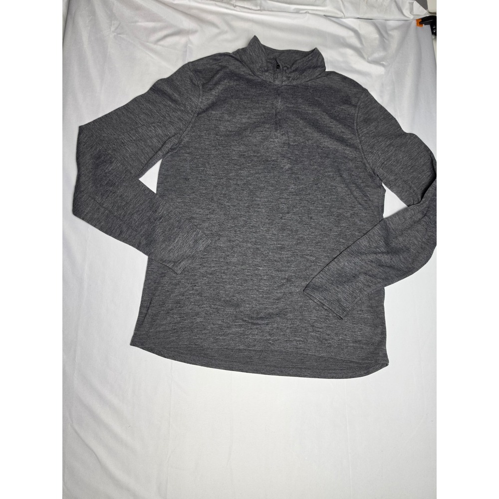 Mens Charcoal Gray Heather Wool Blend Quarter Zip Pullover Thumbholes Large